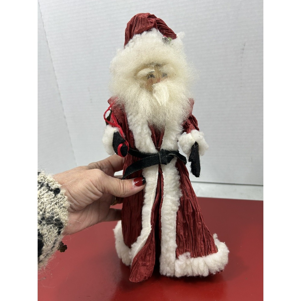 Hand Crafted Artisan Primitive Folk Art Christmas Santa Claus Cloth Crepe Paper